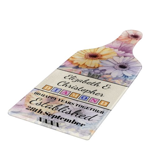 Planche À Découper 60e anniversaire diamant pêche florale (Coin)