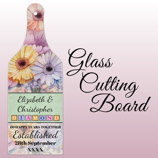 Planche À Découper 60e anniversaire diamant vert floral