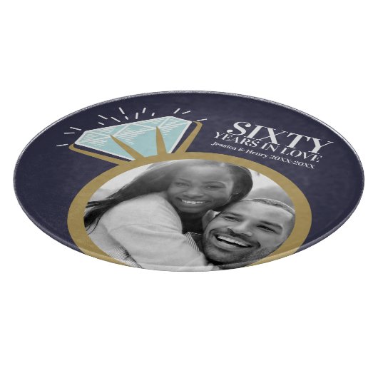 Planche À Découper 60e anniversaire mariage bague diamant or bleu (Coin)