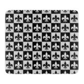 Planche À Découper à damiers Blanc Noir Fleur-De-Lis Motif (Devant)