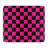 Planche À Découper à damiers carré rose chaud noir rétro géométrique (Devant)