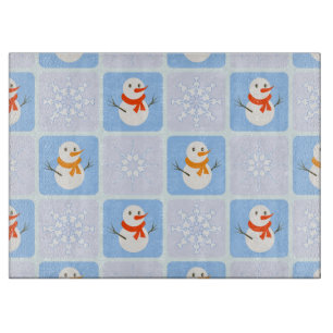 Planche À Découper À damiers hiver bonhomme de neige motif et flocons