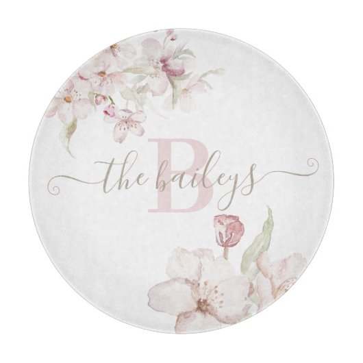 Planche à découper à fleurs aquarellées monogrammé (Devant)