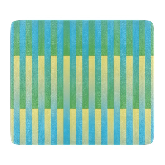 Planche à découper à motif rayé bleu jaune vert (Devant)