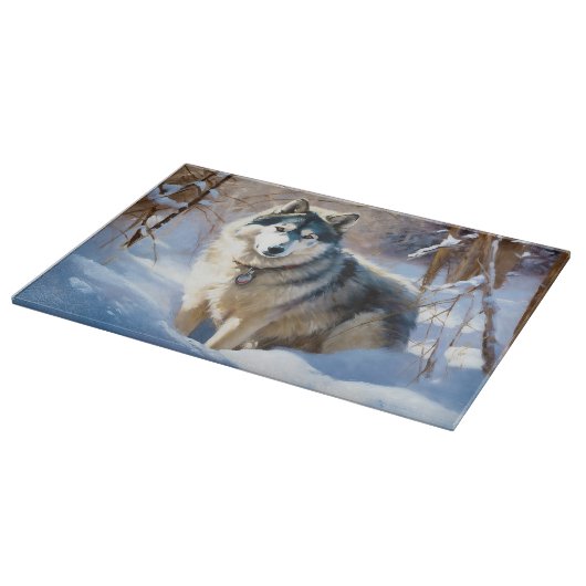 Planche À Découper Aaskan Malamute Laisser Il Neige Noël (Coin)