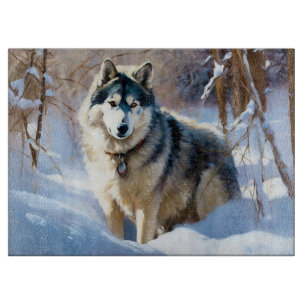Planche À Découper Aaskan Malamute Laissez Tomber la Neige Noël