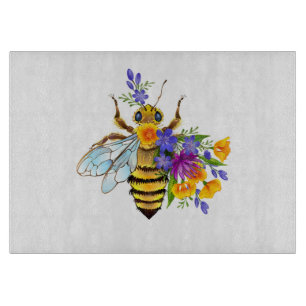 Planche À Découper Abeille à fleurs avec plantes sauvages