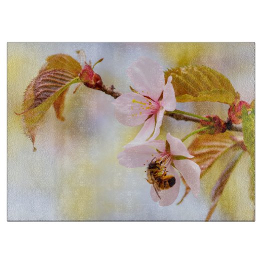 Planche À Découper Abeille Sur Une Fleur De Cerise (Devant)