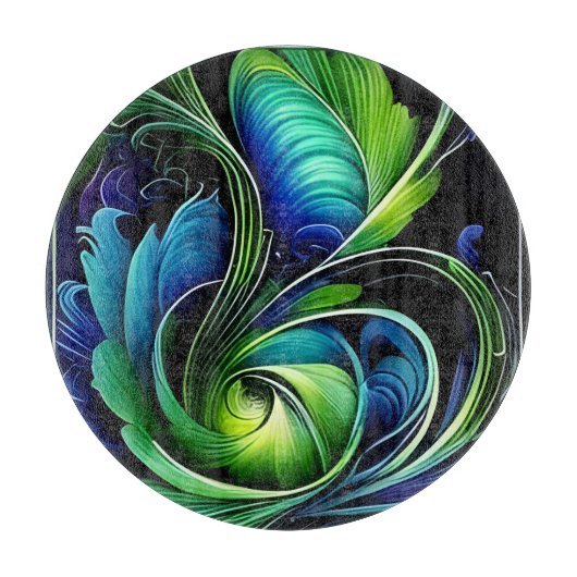 Planche À Découper Abstrait bleu vert feuille (Devant)