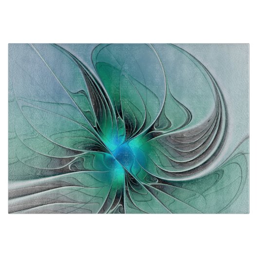 Planche À Découper Abstrait De Bleu, Art Fractal Moderne (Devant)