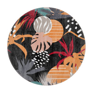 Planche À Découper Abstrait fleuri, feuilles tropicaux, dessin contin