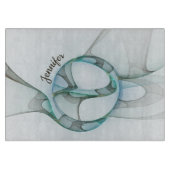 Planche À Découper Abstrait moderne Fractal Blue Turquoise Grey Nom (Devant)