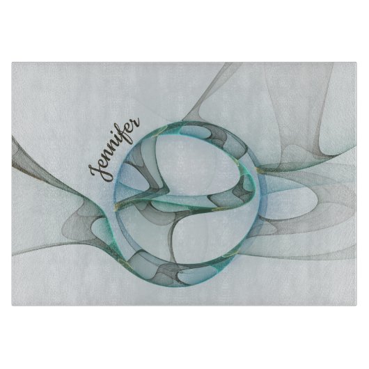 Planche À Découper Abstrait moderne Fractal Blue Turquoise Grey Nom (Devant)