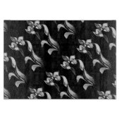 Planche À Découper Abstrait noir blanc brillant fleurs sur noir (Devant)