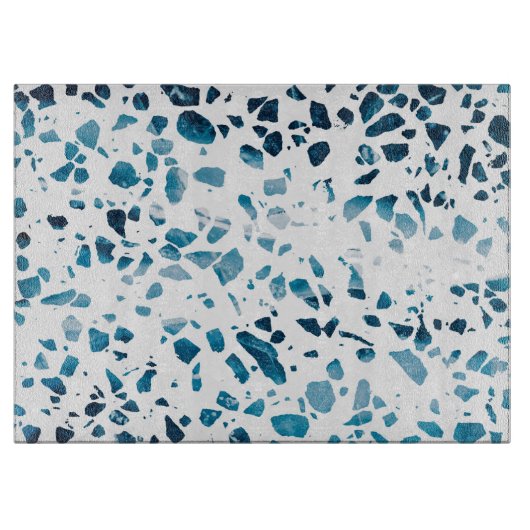 Planche À Découper Abstrait Terrazzo Mosaic Marine et Motif bleu clai (Devant)