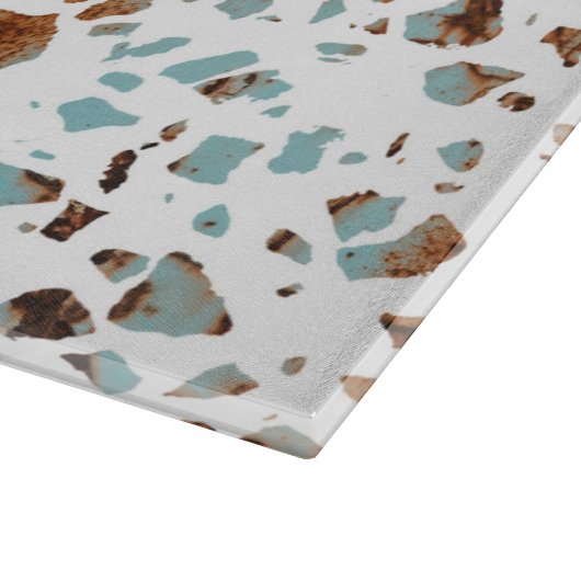 Planche À Découper Abstrait Terrazzo Mosaic rouille Brown & Motif ble (Coin)