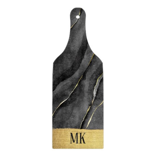 Planche À Découper Abstrait tourbillon en marbre noir et or (Devant)