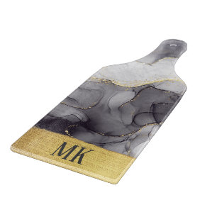 Planche À Découper Abstrait tourbillon en marbre noir et or