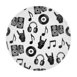 Planche À Découper Accessoires musicaux : Motif Vintage monochrome.