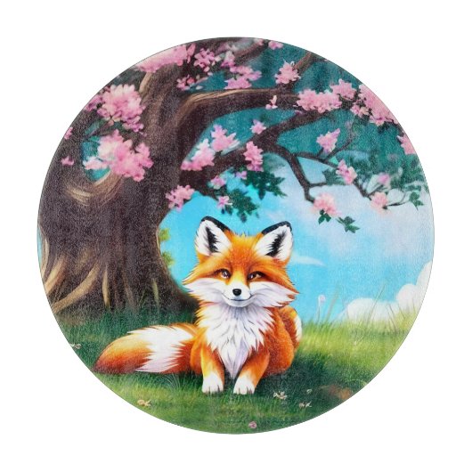 Planche À Découper Adorable Renard assis sous l'arbre (Devant)