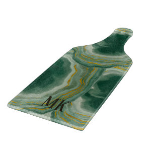 Planche À Découper Agate Abstrait Verte et doré Marbre Swirl