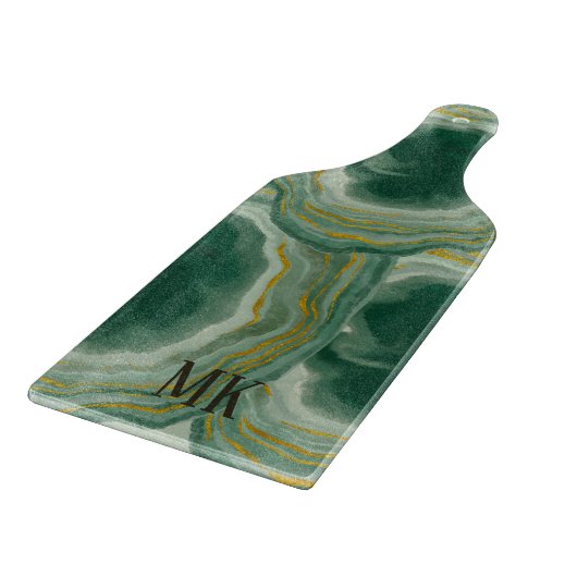 Planche À Découper Agate Abstrait Verte et doré Marbre Swirl (Coin)