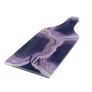 Planche À Découper Agate Abstrait violet et spirale de marbre doré