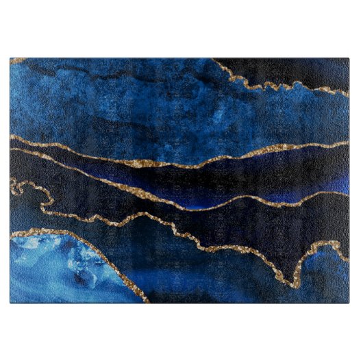 Planche À Découper Agate bleu et or de luxe pailleté (Devant)