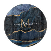 Planche À Découper Agate Blue Gold Marble Coupe Board Nom personnalis (Devant)