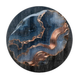 Planche À Découper Agate Gemme Bandée de Cuivre Bleu en Gros Plan