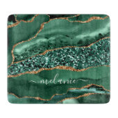 Planche À Découper Agate Green Gold Marble Nom personnalisé Tableau d (Devant)