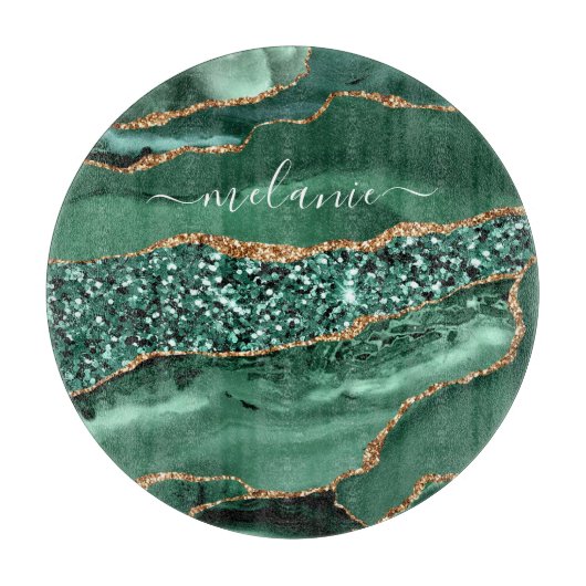 Planche À Découper Agate Green Gold Parties scintillant Geode Marbre (Devant)