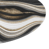 Planche À Découper Agate Marbre noir blanc et or fluide (Coin)