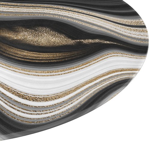 Planche À Découper Agate Marbre noir blanc et or fluide (Coin)