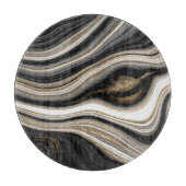 Planche À Découper Agate Marbre noir blanc et or fluide (Devant)