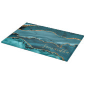 Planche À Découper Agate Marbre Paillettes Sarcelle et Or Faux (Coin)