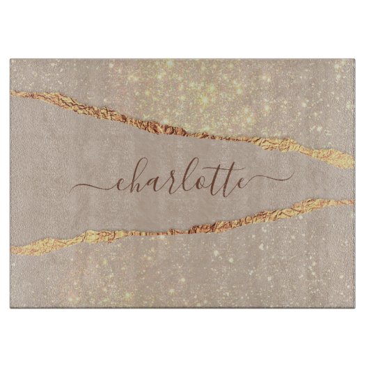 Planche À Découper Agate marbre parties scintillant en pierre beige o (Devant)