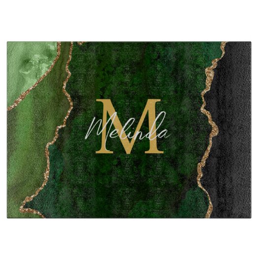 Planche À Découper Agate Marbre Vert et Or (Devant)