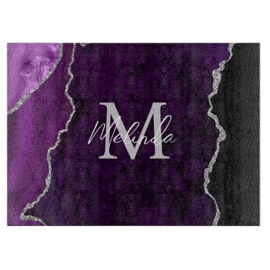 Planche À Découper Agate Marbré Violet et Argent (Devant)