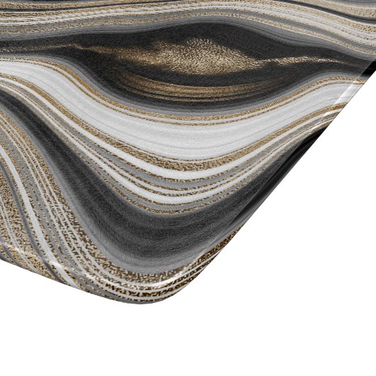 Planche À Découper Agate Noir blanc marbre fluide or (Coin)