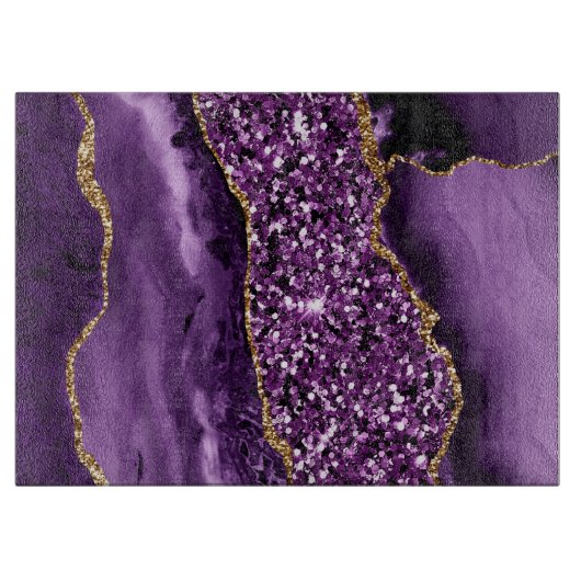 Planche À Découper Agate océanique élégante violette et dorée (Devant)