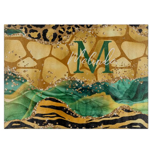 Planche À Découper Agate Poster de animal Gold et Green Safari (Devant)