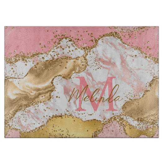 Planche À Découper Agate sequins or et rose (Devant)