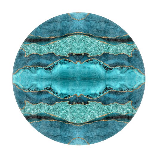 Planche À Découper Agate Turquoise Blue Gold Aqua Turquoise Cutboard (Devant)