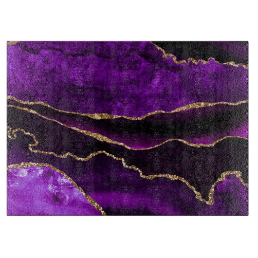 Planche À Découper Agate Violet et Or Pailleté de Luxe (Devant)