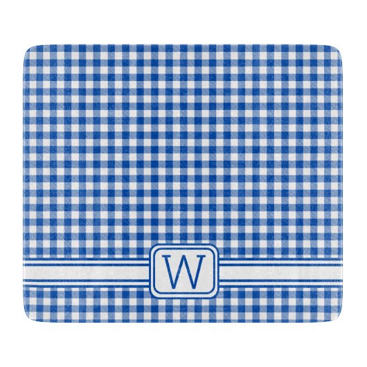 Planche À Découper Agritourisme Bleu et Blanc En vichy Plaid Monogram (Devant)
