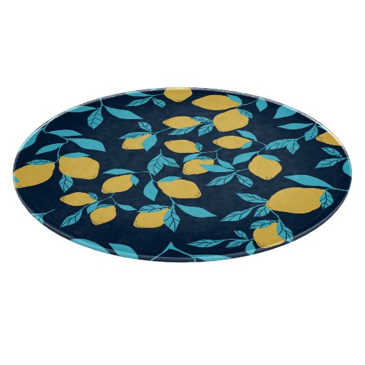 Planche À Découper Agrumes simples : citrons sur le bleu. (Coin)