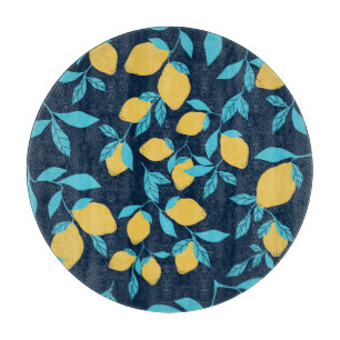 Planche À Découper Agrumes simples : citrons sur le bleu.