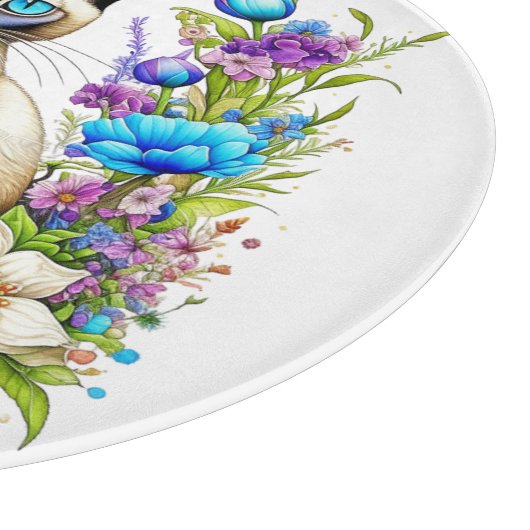 Planche À Découper Ai Aquarelle Siamese Chat en Fleurs (Coin)