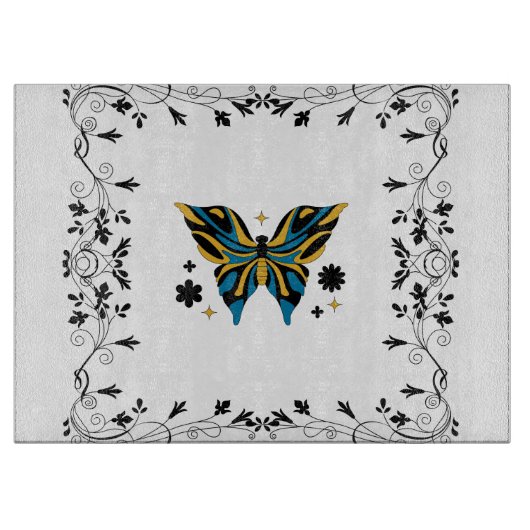 Planche À Découper Ailes Enchantées – Papillon Noir et Bleu (Devant)
